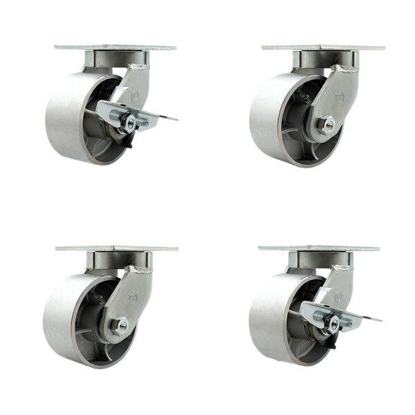 Service Caster 6'' Heavy Duty Semi Steel Cast Iron Caster Set 2 Swivel Lock 2 Brakes, 4PK CRAN-SCC-KP92S630-SSR-BSL-2-SLB-2 - main